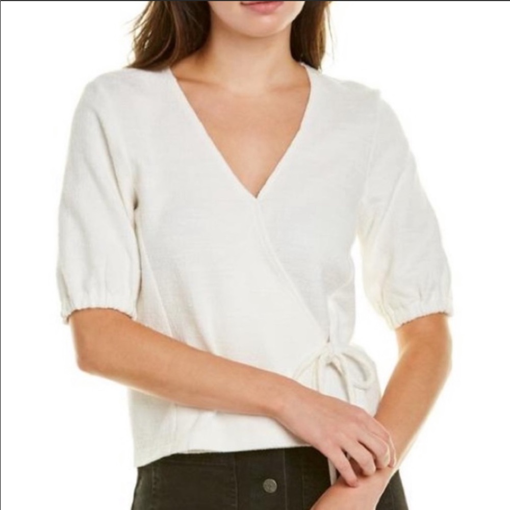 MADEWELL Texture & Thread Cotton Nubby Wrap Blouse Top Medium White Tie